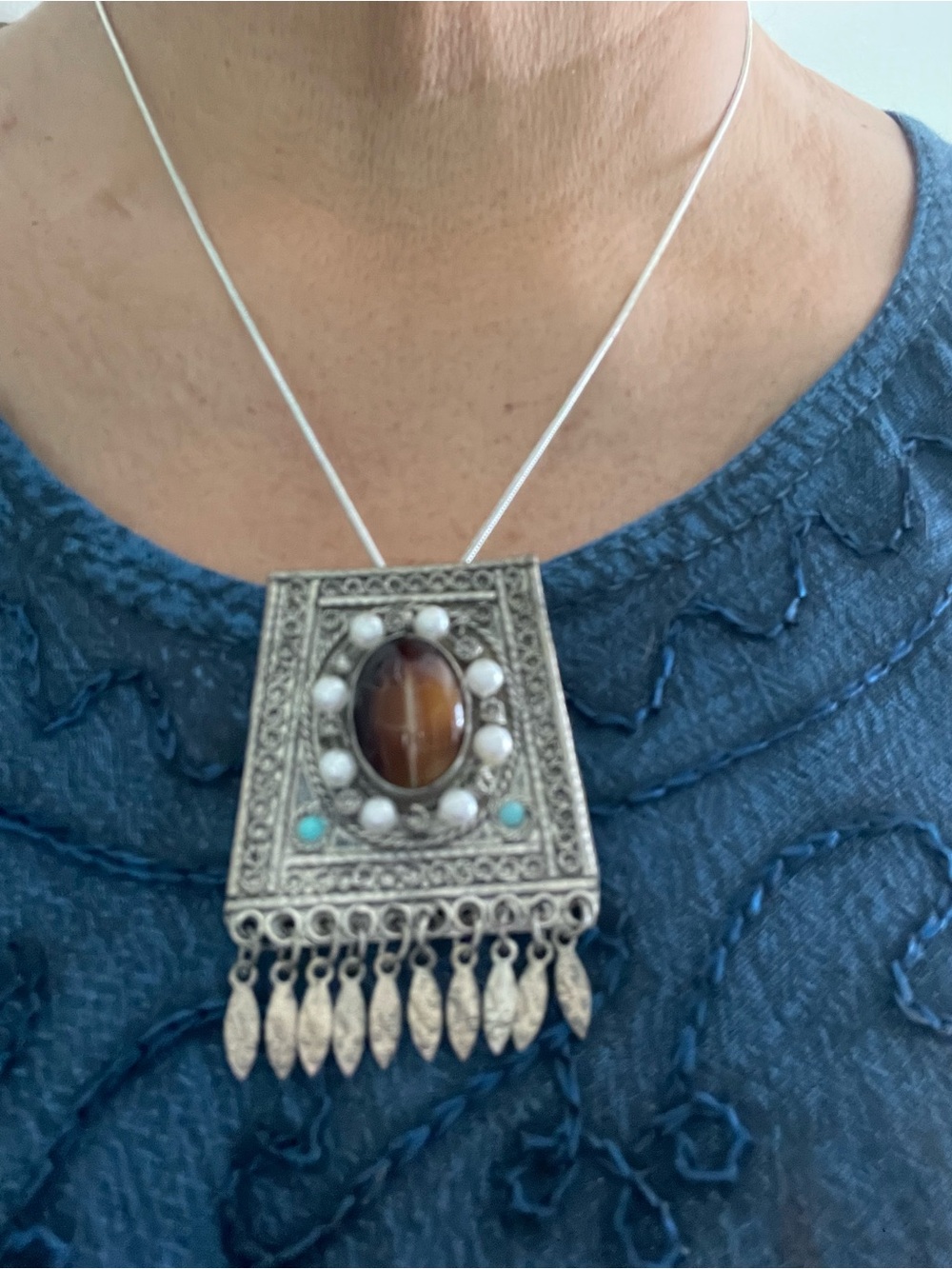Antique Unique Israel Made Silver-Tiger's Eye Pendant Brooch(NO CHAIN) - Picture 2 of 4